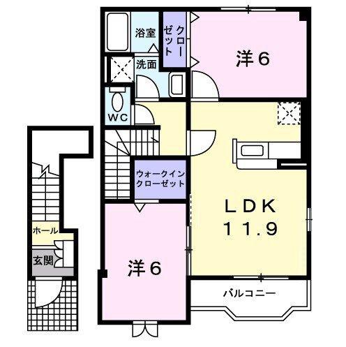 モデストハピネス(2LDK/2階)の間取り写真