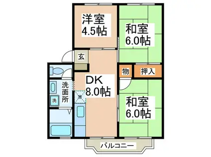 ウィンディーウエストリバーA棟(3DK/2階)の間取り写真