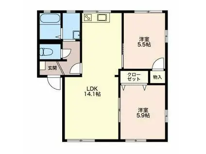 フローラルハイムI(2LDK/1階)の間取り写真