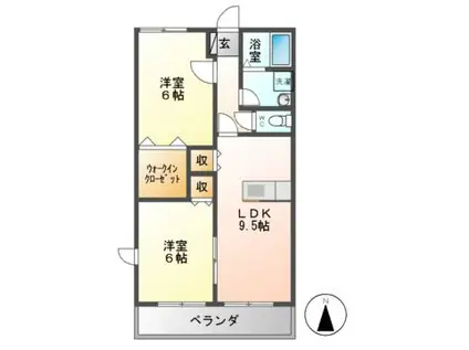サニーコートYAMADA A・B(2DK/2階)の間取り写真