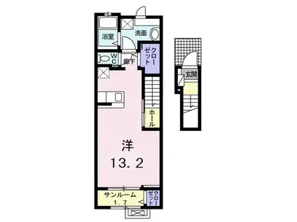 ハピネス タウン Ⅱ(ワンルーム/2階)の間取り写真
