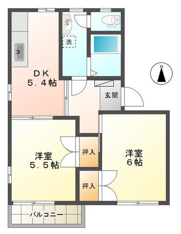 ピュア宮本Ⅲ(2DK/2階)の間取り写真
