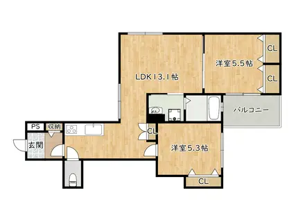 クリエオーレ庄内栄町I(2LDK/1階)の間取り写真