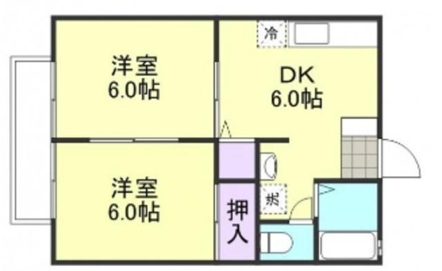 田金マンションB棟(2DK/2階)の間取り写真