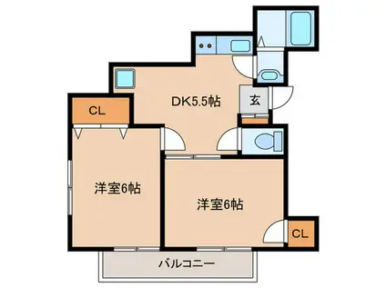 ラフォーレ経堂(2DK/2階)の間取り写真