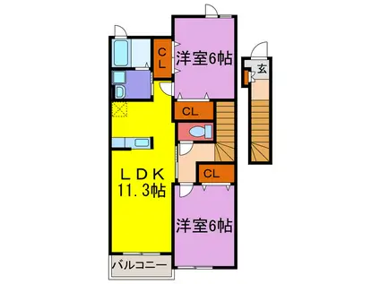 エクセルシアA・B・C(2LDK/2階)の間取り写真