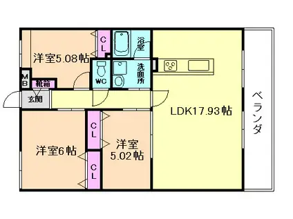 ペンキンズマンション箕面新稲(3LDK/2階)の間取り写真