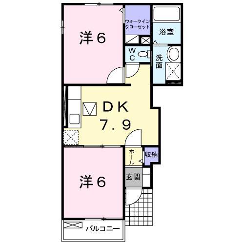 ジェルメコリーヌ(2DK/1階)の間取り写真