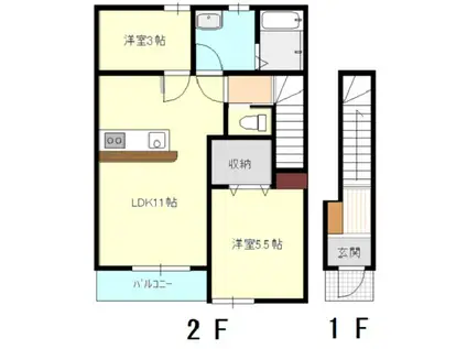 リーブルファイン作新台5号棟(2LDK/2階)の間取り写真