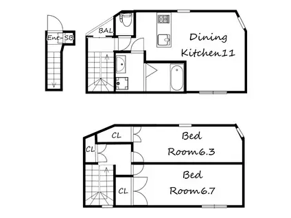 ブロンテ大久保駅前III(2LDK/2階)の間取り写真