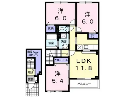 アウルハーモニーB(3LDK/2階)の間取り写真