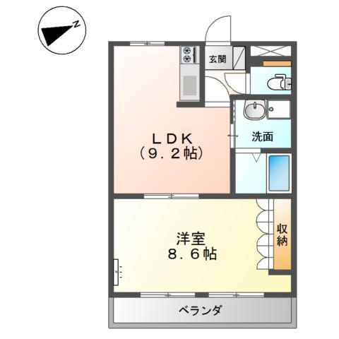 グランドハイム福田(1LDK/2階)の間取り写真