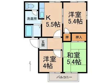 ディアス栄谷(3K/2階)の間取り写真