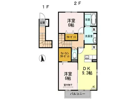 カーサアリエッタ B棟(2DK/2階)の間取り写真