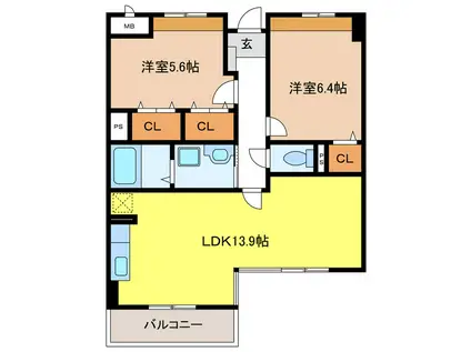 ウィザード(2LDK/4階)の間取り写真