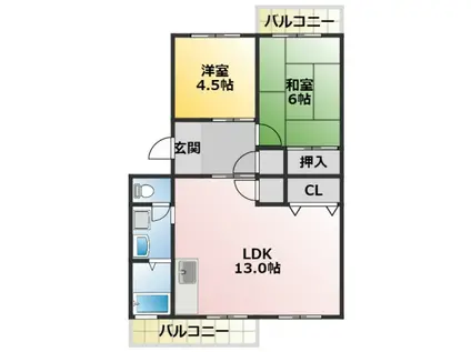 コーポ志字(2LDK/3階)の間取り写真