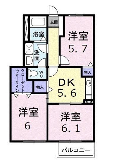 イーストヒルズ(3DK/1階)の間取り写真