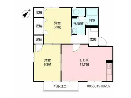 槇ハウスJUN B(2LDK/2階)の間取り写真