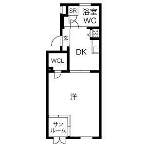 レインボーカーサ内田橋(1SDK/3階)の間取り写真