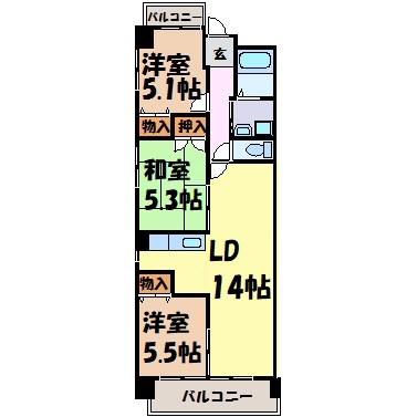 ユーハウス鶴舞II(3LDK/8階)の間取り写真