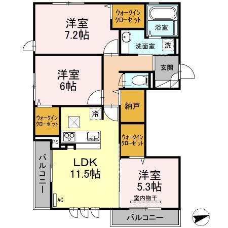 D-ROOM紗都(3LDK/1階)の間取り写真