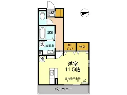 フローラ稲葉(ワンルーム/2階)の間取り写真