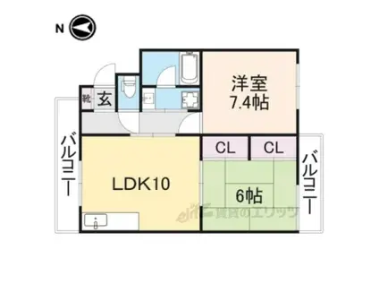 ハイツ武蔵・B(2LDK/2階)の間取り写真