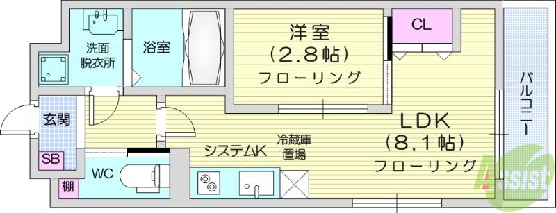 シェルグランデ原町本通(1LDK/4階)の間取り写真