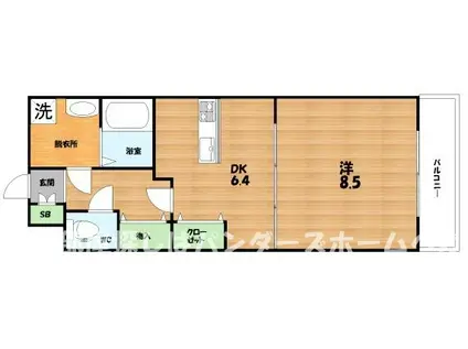 アンジェリーク磐船(1DK/2階)の間取り写真