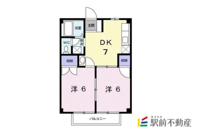 迫間ラッキーハイツII(2DK/2階)の間取り写真
