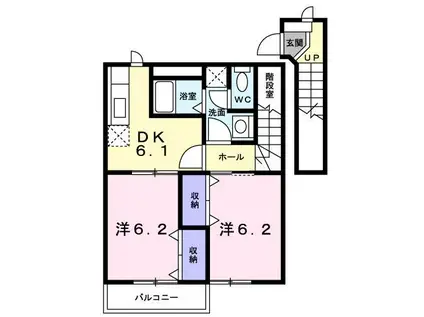 ハート・フォート(2DK/2階)の間取り写真