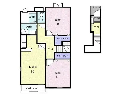 ノースヴィレッジII・A(2LDK/2階)の間取り写真