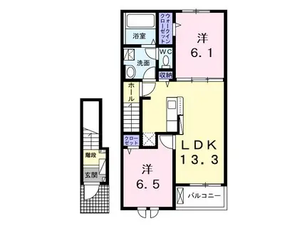 メゾン ドゥイエット(2LDK/2階)の間取り写真
