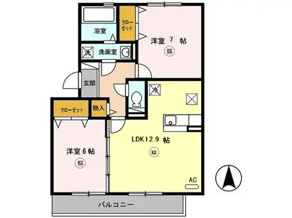 グランドアトリオ神戸西D(2LDK/2階)の間取り写真