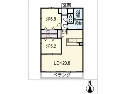 クレスト名城(2LDK/4階)の間取り写真