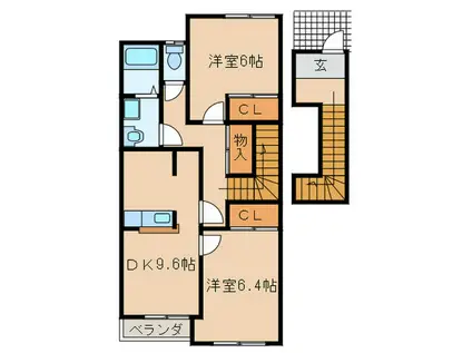 パークヒルズ城土(2DK/2階)の間取り写真