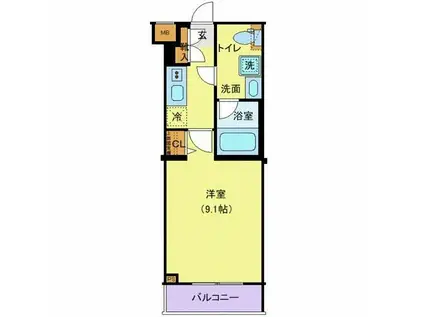 ログ池上(1K/3階)の間取り写真