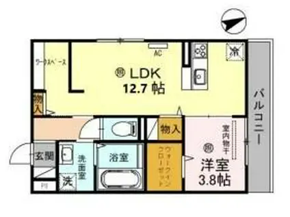 ローテローゼ物部(1LDK/2階)の間取り写真