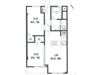 大倉山第二コーポラスE棟(2LDK/3階)の間取り写真