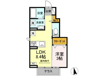 ＪＲ中央線 竜王駅 徒歩38分 2階建 新築(1DK/1階)の間取り写真