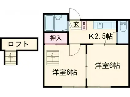 北浜町アパート(2K/1階)の間取り写真
