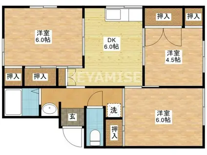 リバーサイド鹿尾(3DK/2階)の間取り写真