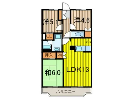 カトル・セゾン(2SLDK/3階)の間取り写真