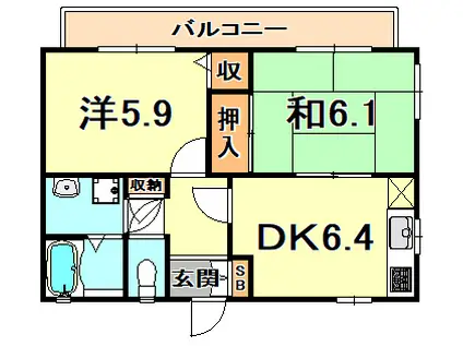 フレグランスセフィラ岡本(2DK/1階)の間取り写真