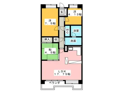 レインボー石塚(3LDK/6階)の間取り写真