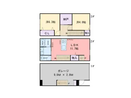 ＪＲ筑肥線 加布里駅 徒歩22分 3階建 築1年(2LDK/1階)の間取り写真