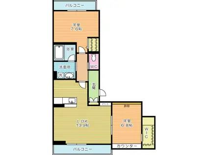 SEAGODDESS 緑ヶ丘(2LDK/2階)の間取り写真