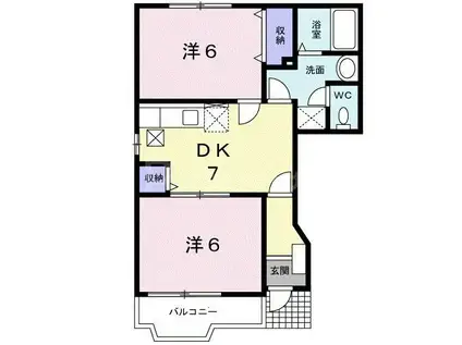 クレアチュール(2DK/1階)の間取り写真