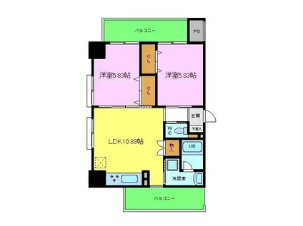 ハイツカトレヤ(2LDK/12階)の間取り写真