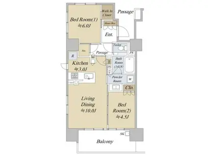 シティハウス巣鴨(2LDK/12階)の間取り写真